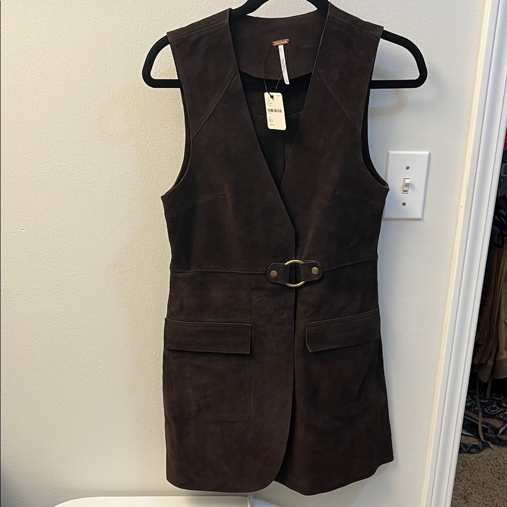 Free People Dark Brown Suede Vest with Belt Detail
